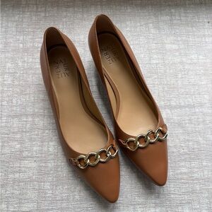 Naturalizer Becca Brown Leather Chain Detail Women's Flats - Size 9.5